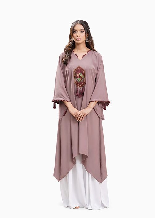 Dusty Rose Embroidered Kaftan Kurta Set