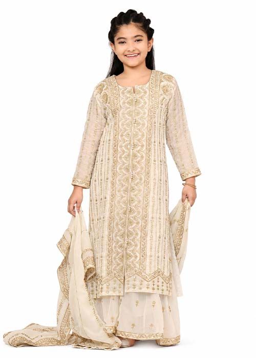 Girls Ivory Embroidered Shalwar Kameez Set