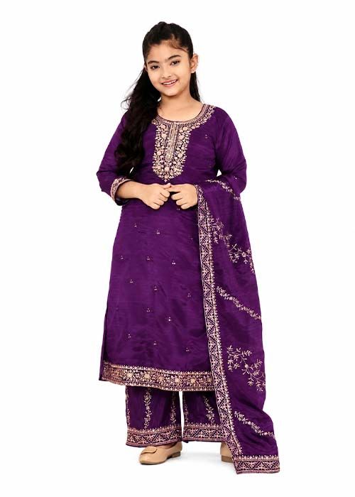 Girls Purple Embroidered Shalwar Kameez Set