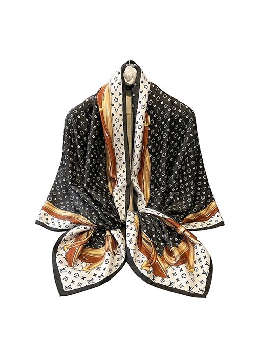 Black Monogram Print Silk Scarf – Luxury Statement Wrap