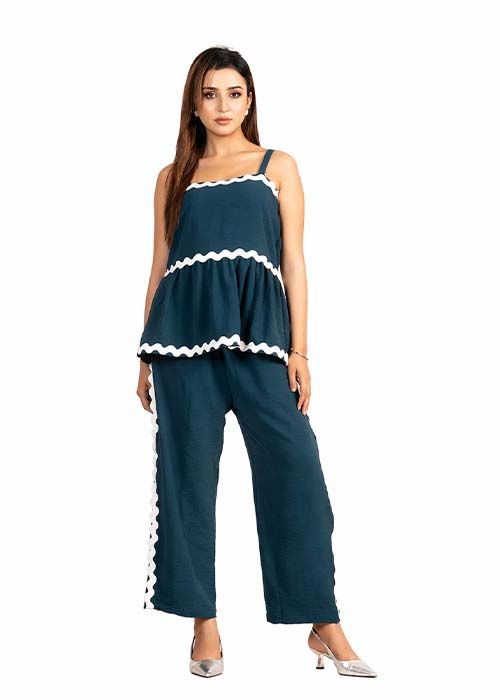 Women’s Cotton Sleeveless Co-Ord Set with Contrast Trim