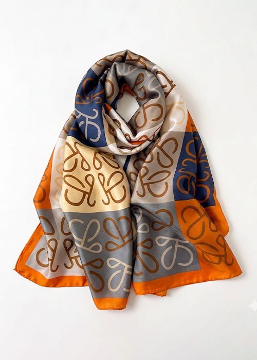 Multicolor Printed Silk Scarf – Geometric Patchwork Wrap