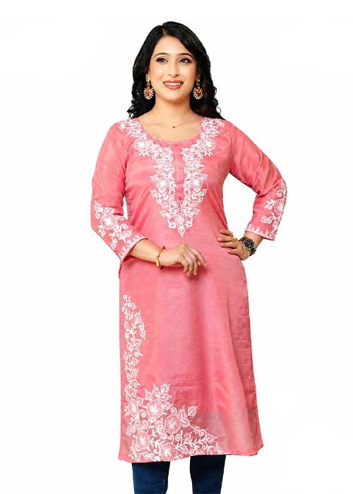 Women’s Blush Pearl Embroidered Statement Kurti