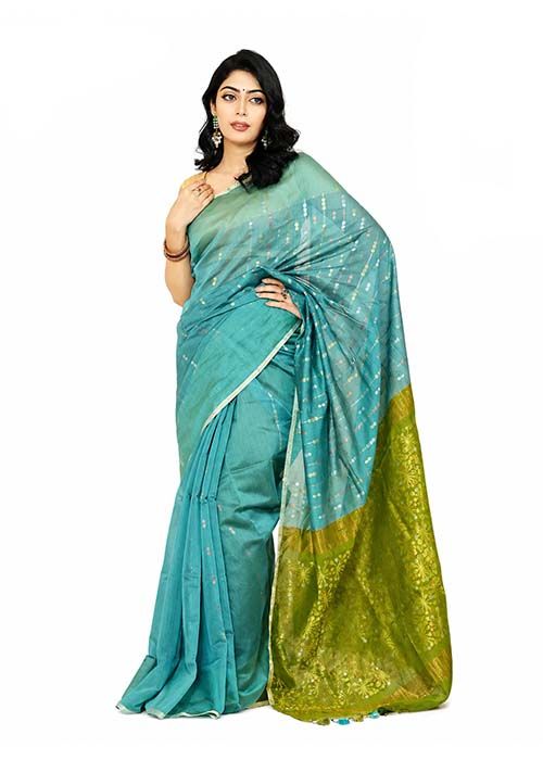 Women’s Aqua Green Zari Pallu Saree