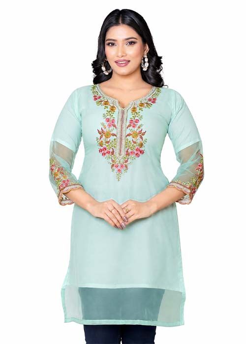 Women’s Floral Embellished Aqua Tunic