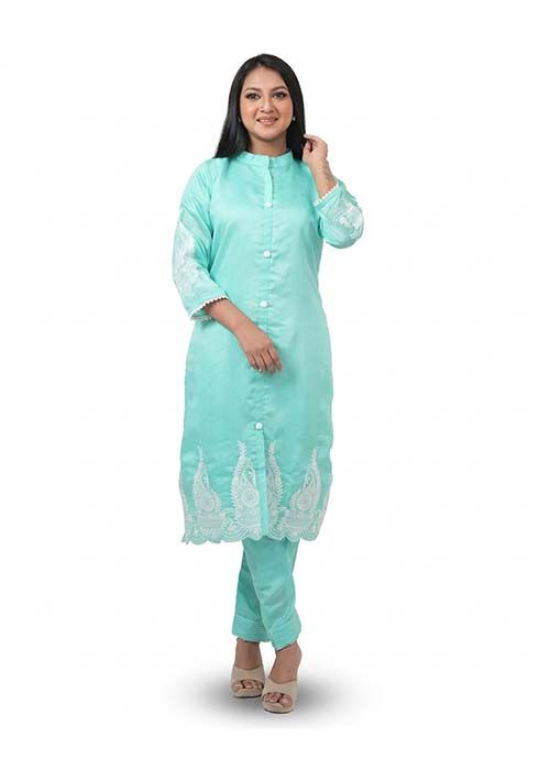Women’s Aqua Lace Embroidered Co-Ord Set
