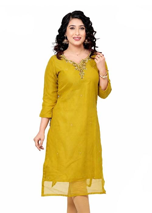 Women’s Mustard Jewel Neck Ethnic Kurti