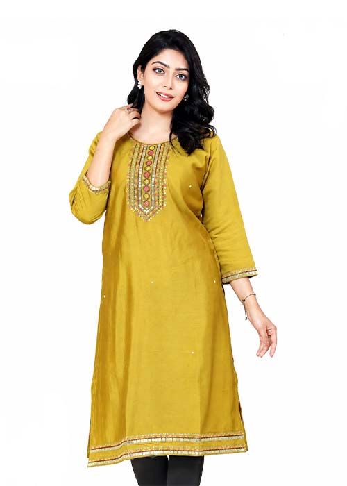 Women’s Olive Glow Embroidered Straight Kurti
