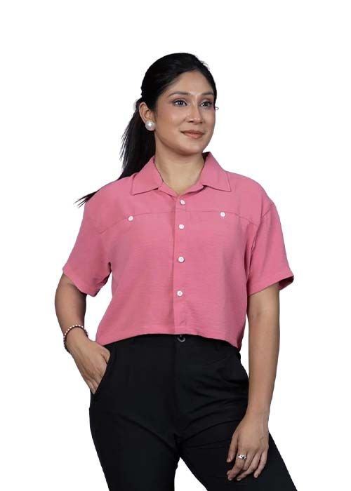 Women’s Cotton Crop Casual Shirt with Short Sleeves