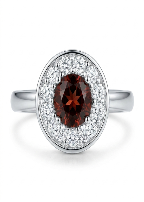 925 Sterling Silver Red Stone Halo Ring