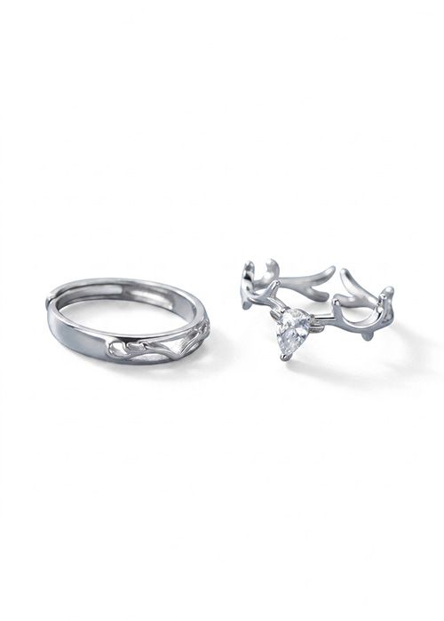 925 Sterling Silver Deer Antler Couple Ring Set
