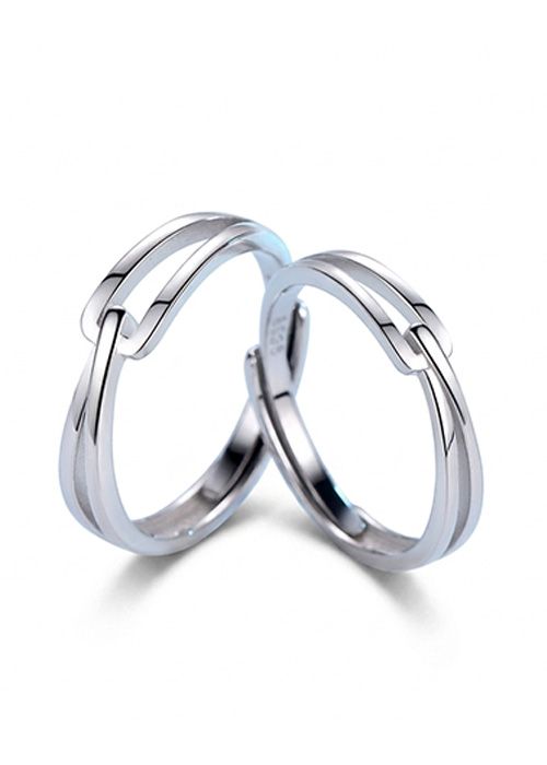 925 Sterling Silver Minimal Linked Couple Ring Set