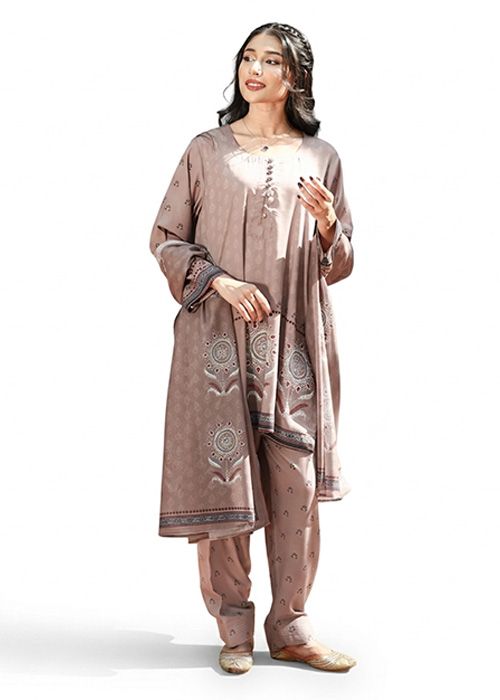Taupe Cotton Printed Salwar Kameez Set