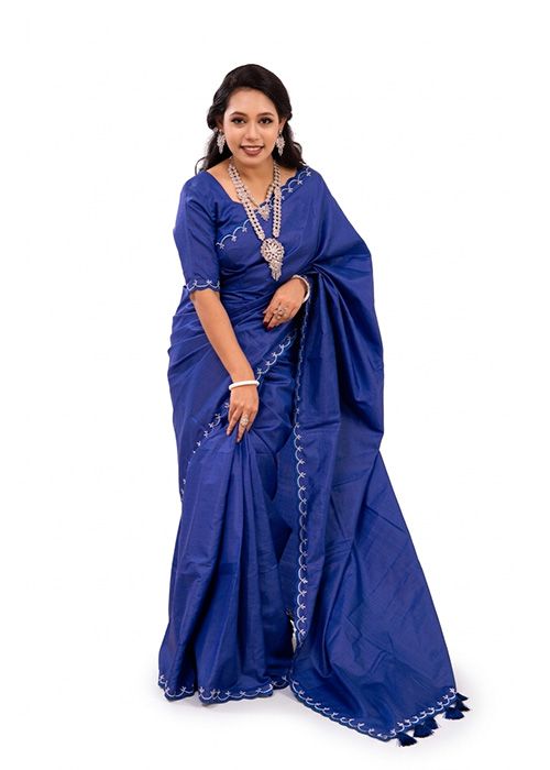 Royal Blue Cotton Saree with Embroidered Border
