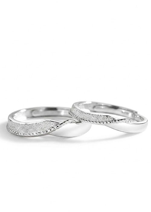 925 Sterling Silver Wave Textured Couple Ring Set