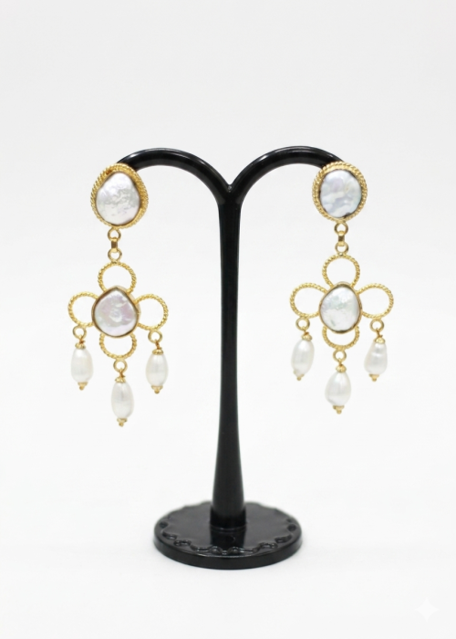 Mother Pearl & Rice Pearl Purple Earrings