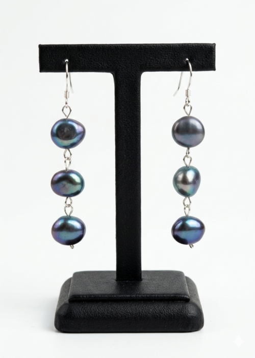 Natural Freshwater Pearl Long Baroque Earrings in 925 Sterling Silver