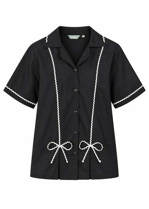 Women’s Cotton Contrast Trim Short Sleeve Casual Shirt