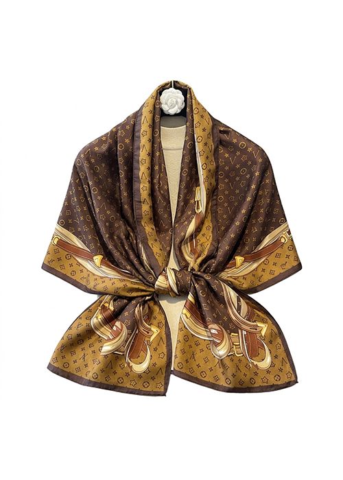 Brown Monogram Print Silk Scarf – Luxury Statement Wrap