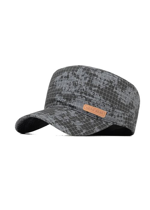 Grey Printed Cotton Military Style Casual Cap