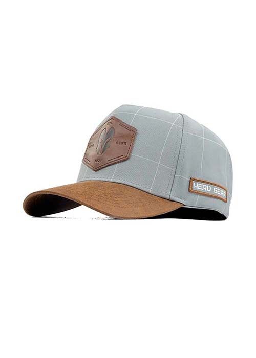 Grey Twill Check Leather Patch High Crown Cap