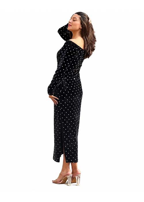 Black Stone Embellished Bodycon Dress