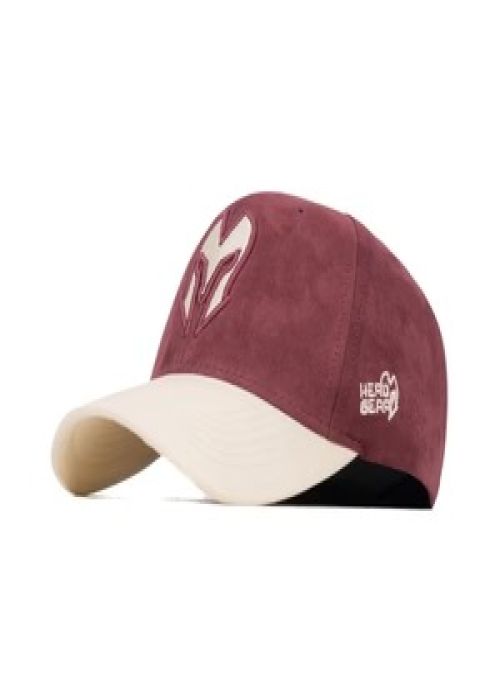 Maroon Beige Suede Cotton Embroidered Casual Cap
