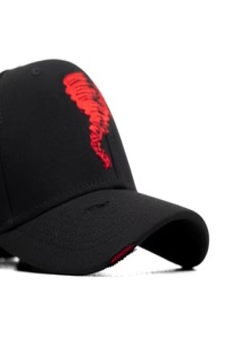 Black Cotton Red Embroidered Graphic Casual Cap