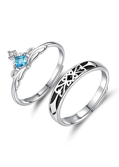 925 Sterling Silver Blue Stone Elegant Couple Ring Set