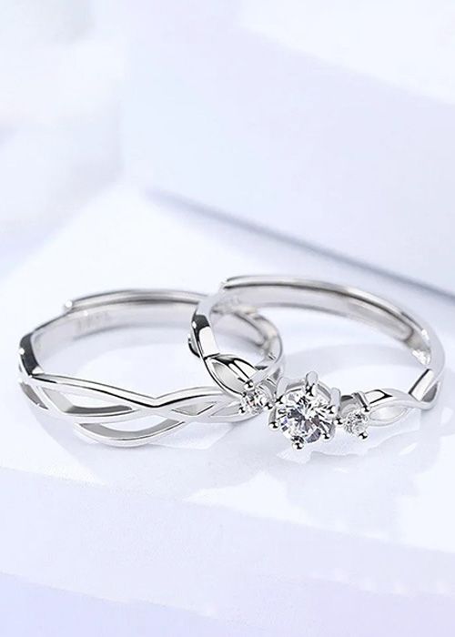 925 Sterling Silver Twisted Band Couple Ring Set