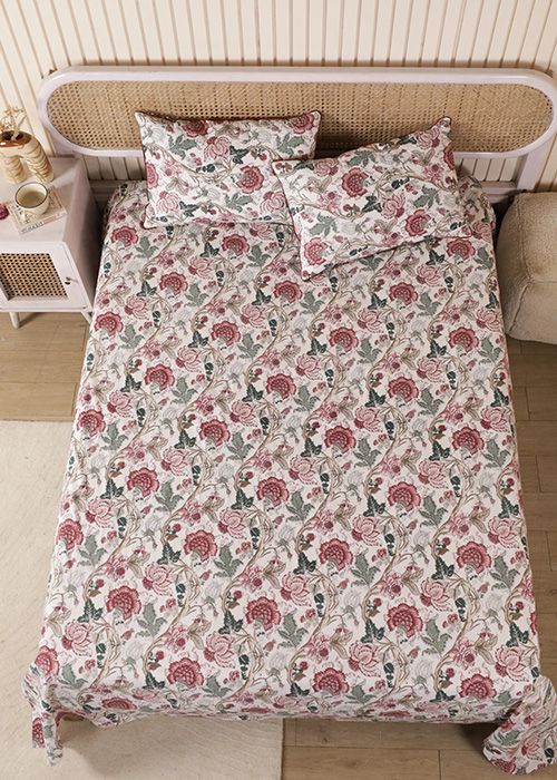 Ivory Floral Printed  Bedsheet Set