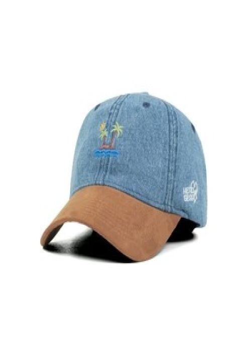 Blue Denim Cotton Embroidered Casual Curved Cap