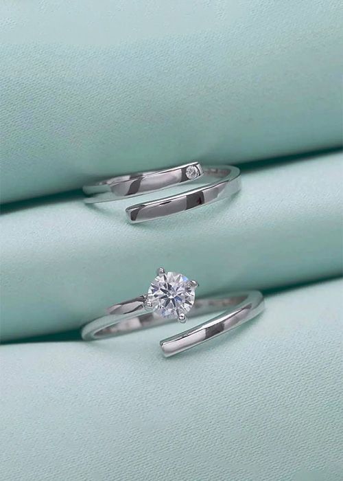 925 Sterling Silver Minimal Open Couple Ring Set