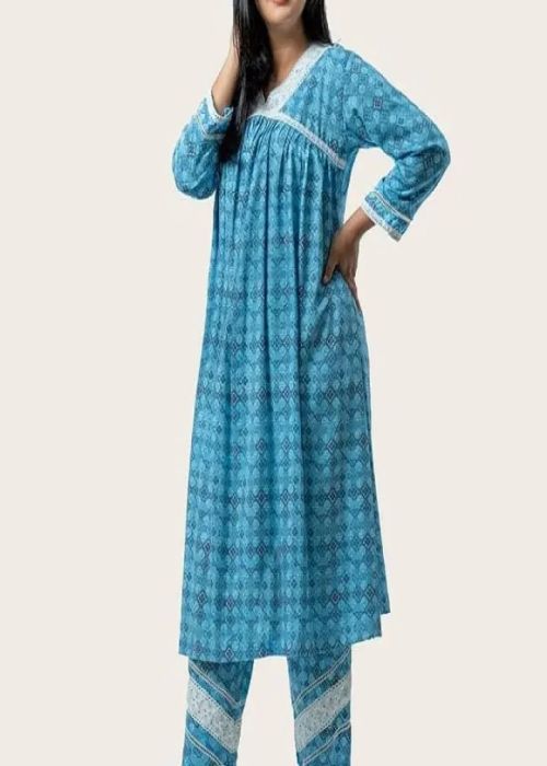 Blue Printed Cotton Kurta Set