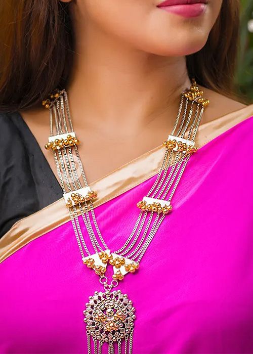 Royal Elegance Silver & Goldplated Long Necklace Set