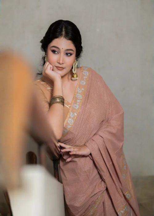 Dusty Rose Cotton Jacquard Saree with Woven Border