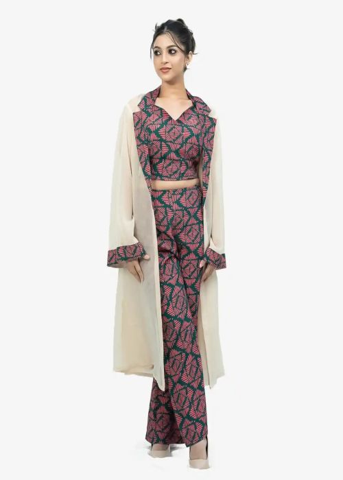 Printed Cotton Co-ord Set with Sheer Overlay Jacket