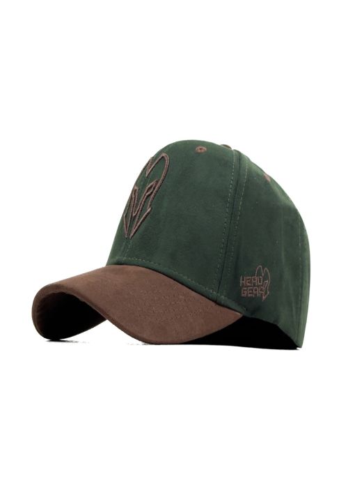 Green Suede Baseball Cap with Contrast Brown Visor