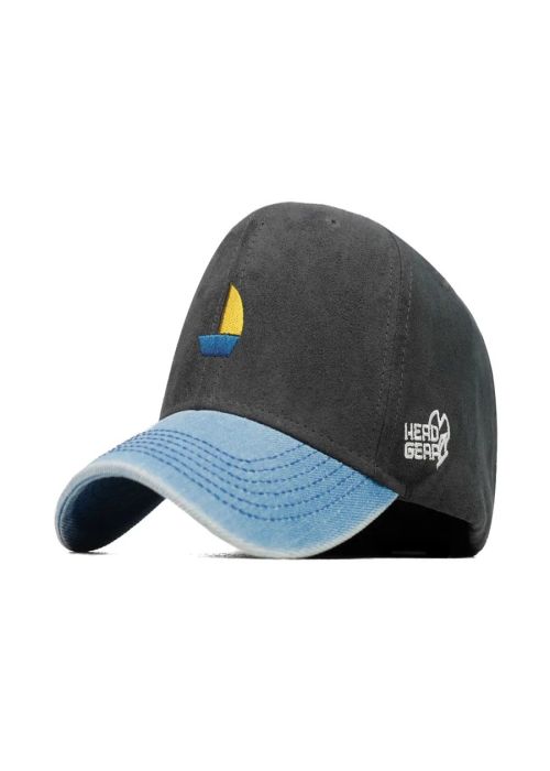 Charcoal Blue Suede Cotton Embroidered Casual Cap