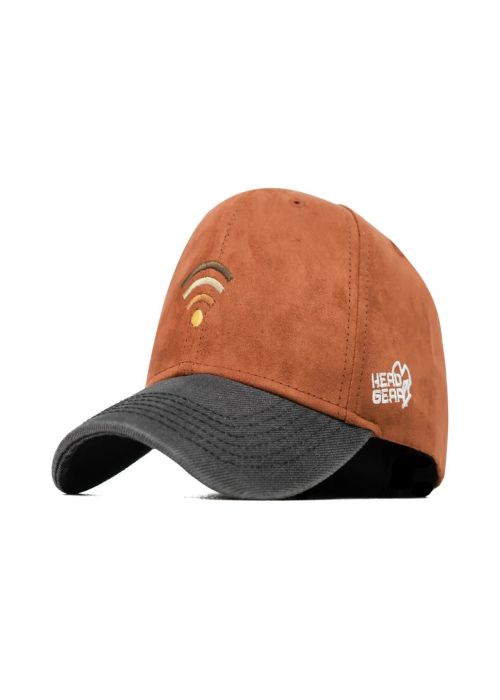 Brown Suede Cotton Embroidered Casual Curved Cap