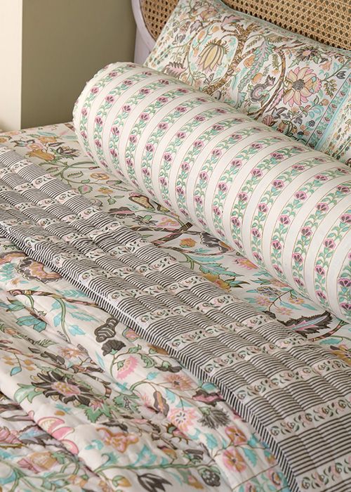 Tree of Life Aqua Bolster Cover – 100% Cotton