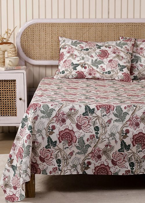 Floral Printed Bedsheet in Mint Green