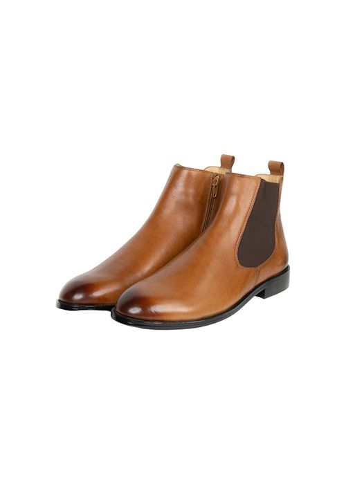 Leather Chelsea Boots with Side Zipper – Tan