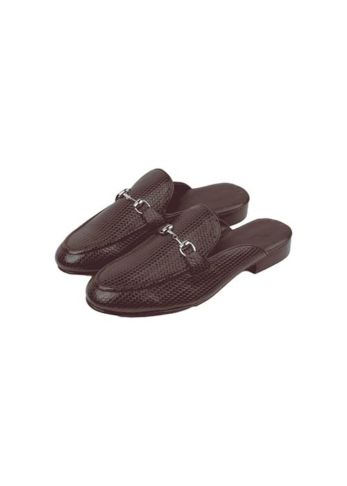 Men’s Brown Textured Leather Horsebit Mules – Slip-On