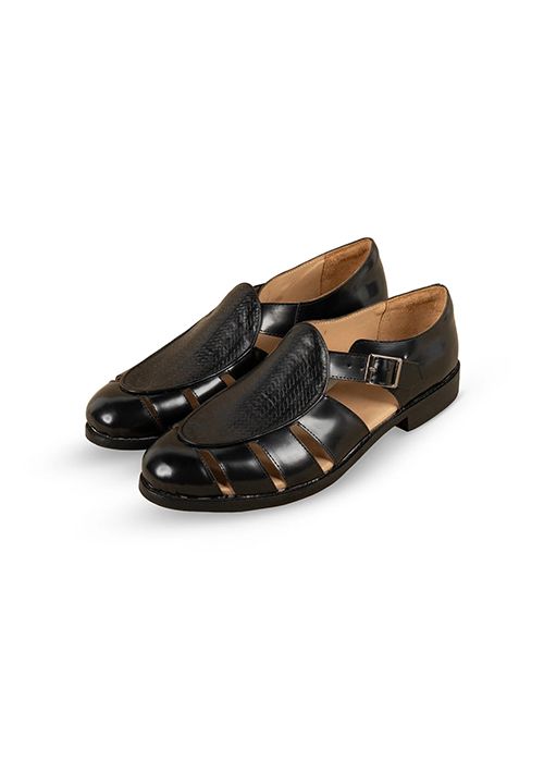 Black Leather Handmade Strap Sandals