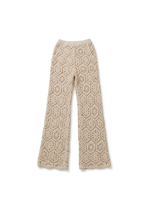Beige Crochet Knit Wide Leg Pants