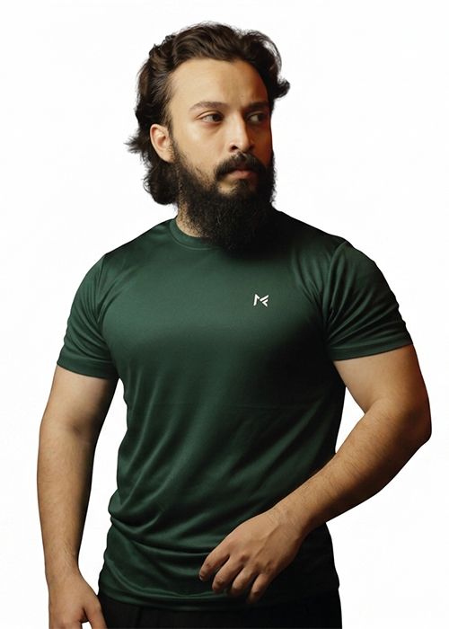 Men’s Dark Green Cotton Slim Fit Crew Neck Jersey
