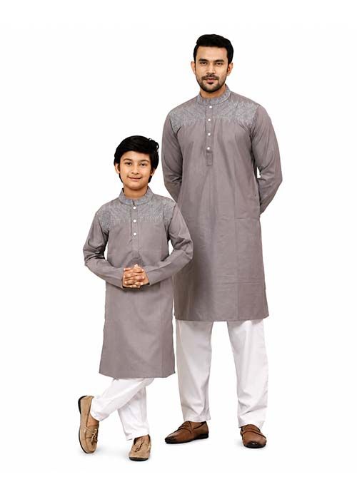 Matching Ash Grey Cotton Panjabi Set