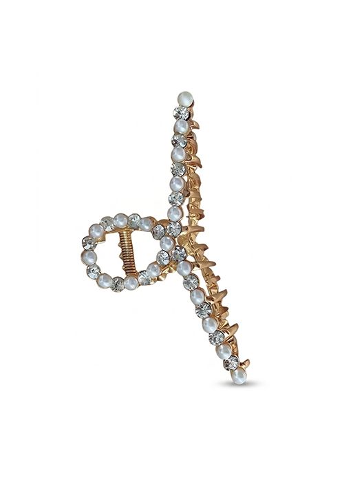 Gold Crystal Pearl Embellished Hair Claw Clip
