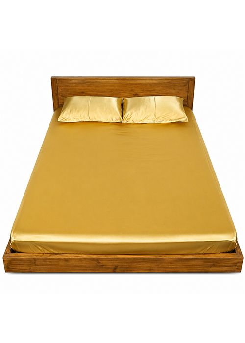 Metallic Gold Satin Fitted Double Bedsheet